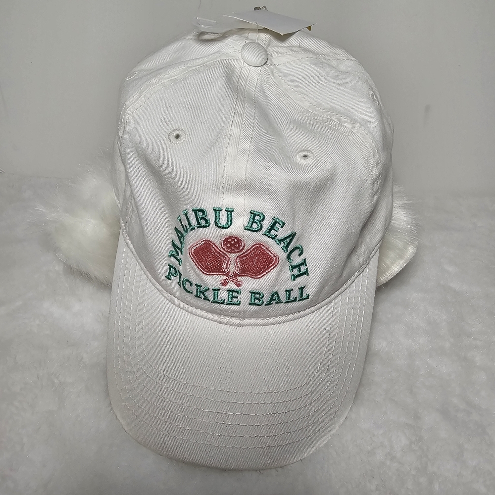 Embroidery Malibu Beach Pickleball Adjustable w/ Buckle Cap Hat Women White NWT